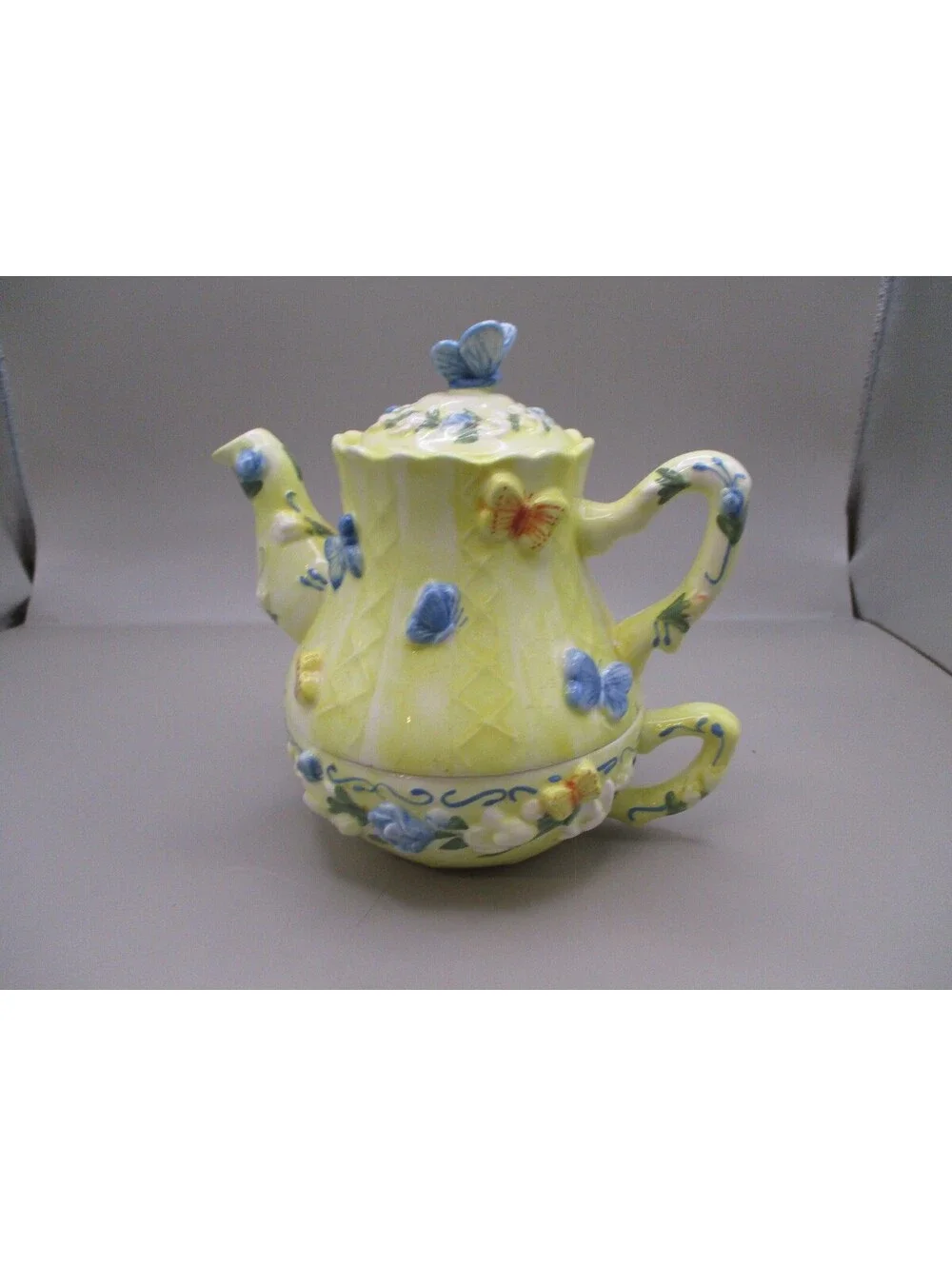 Vintage Lady Jayne Tea For One Stacking Teapot Cup Set Butterfly Relief